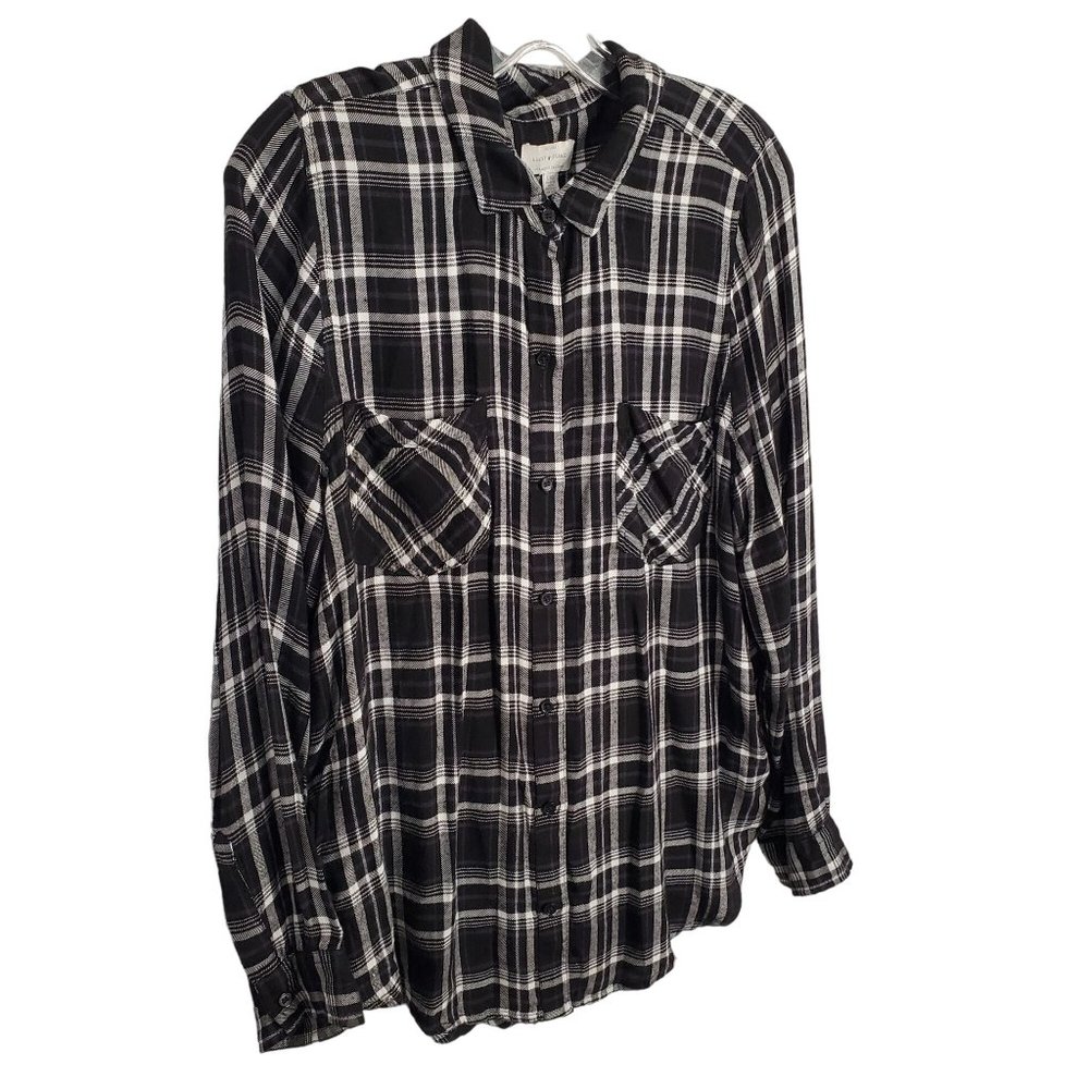 Lucky Brand Womens Size L Shirt Button Plaid Split Back Peplum Skirted Shirttail